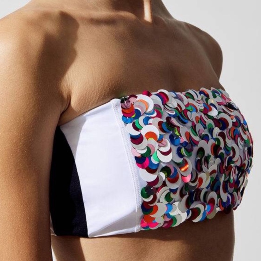 NO KA OI PARIS PELAIA BANDEAU WITH MULTI COLOR/SIZE SEQUINS BLACK/WHITE SZ M/L